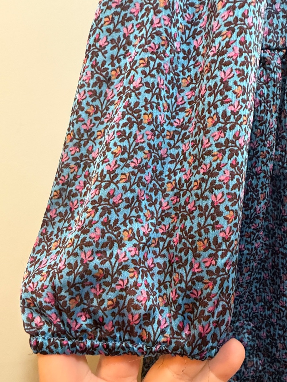 Zara Blue Floral Button-Front Silky Dress Lined Underneath - Picture 6 of 8